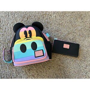 Disney Loungefly Mickey Mouse Rainbow Backpack & Wallet Set Pride